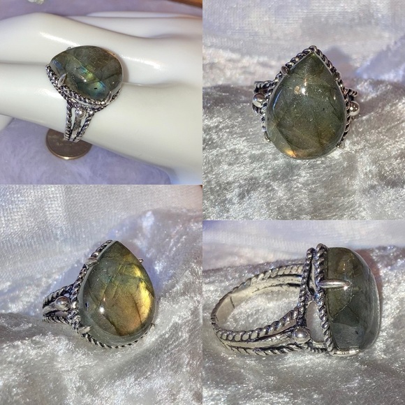 Flashy Labradorite Gemstone Chunky Handmade Ring - Picture 7 of 9